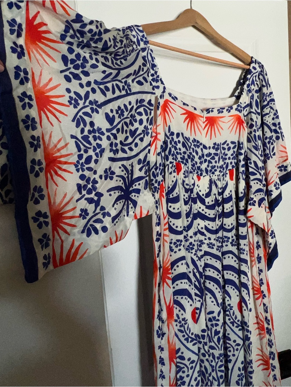FARM Rio Cream Midi Dress with Blue Floral and Orange Accents - Picture 6 of 6